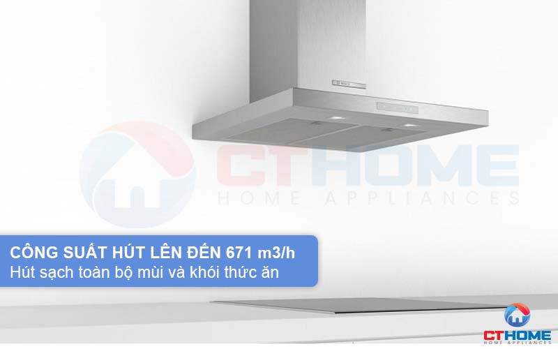 Công suất hút tối đa 671 m3/h hút sạch toàn bộ mùi và khói thức ăn