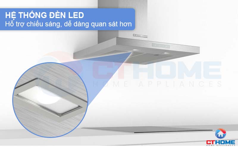 Hệ thống đèn LED chiếu sáng, dễ dàng quan sát căn bếp khi sử dụng