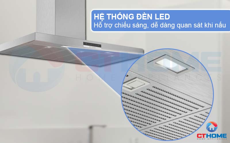 Hệ thống đèn LED hỗ trợ chiếu sáng, quan sát dễ dàng khu vực bếp