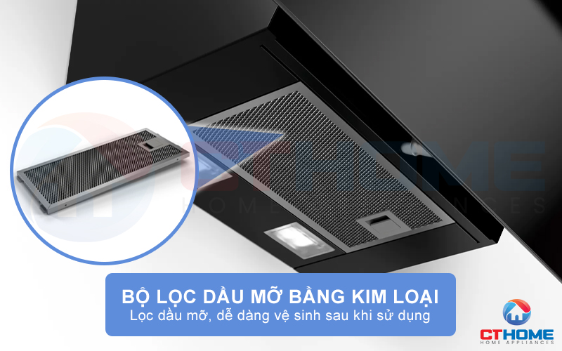 bộ lọc dầu mỡ bằng kim loại, dễ dàng vệ sinh sau khi sử dụng.