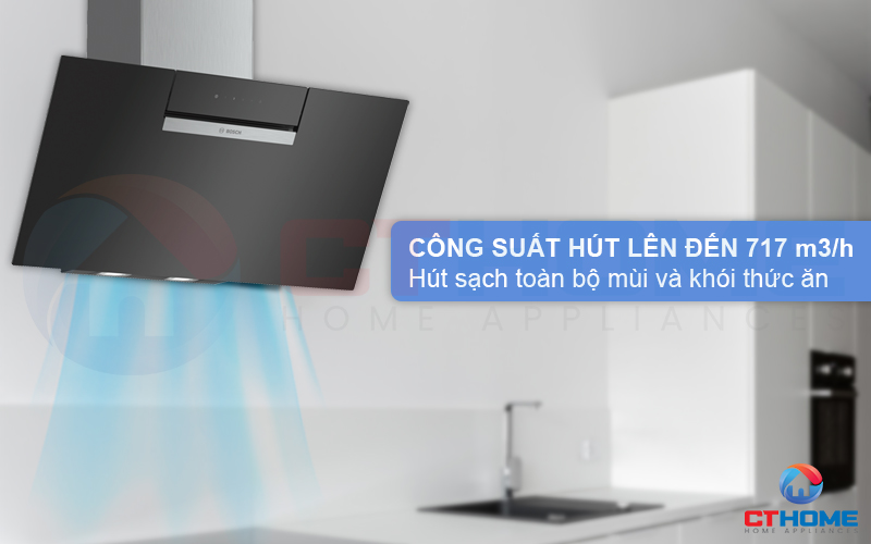 Công suất hút tối đa 669 m3/h hút sạch toàn bộ mùi và khói thức ăn