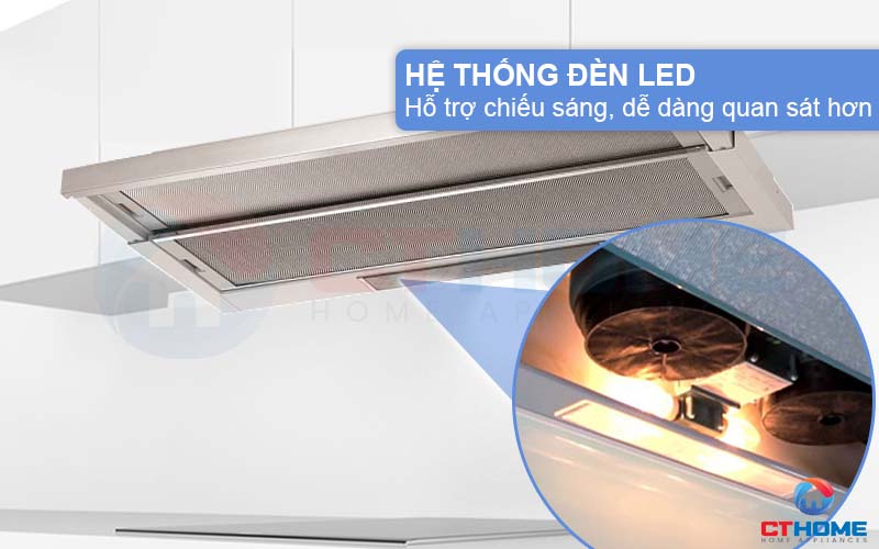 Hệ thống đèn LED chiếu sáng, dễ dàng quan sát khu vực bếp khi sử dụng