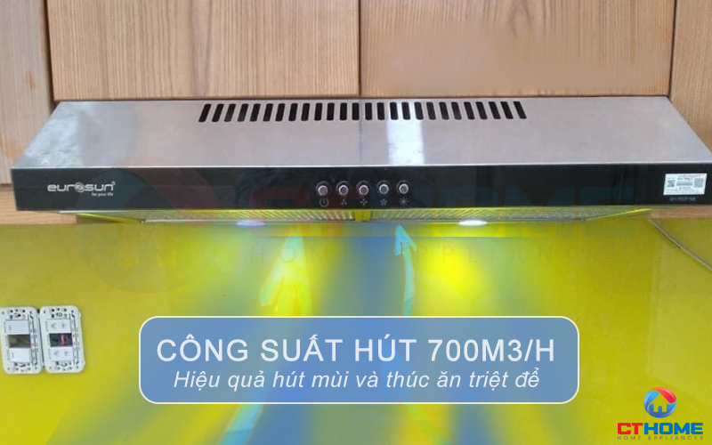 Công suất hút tối đa đến 700m3/h hút sạch mùi thức ăn, tạo không khí sạch sẽ
