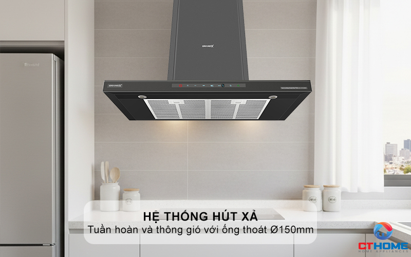 Hệ thống hút xả: Tuần hoàn và thông gió với ống thoát Ø150mm