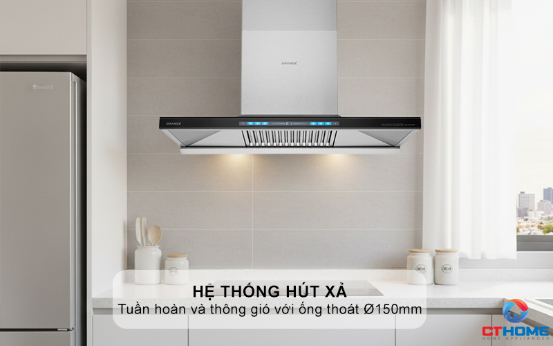 Hệ thống hút xả: Tuần hoàn và thông gió với ống thoát Ø150mm