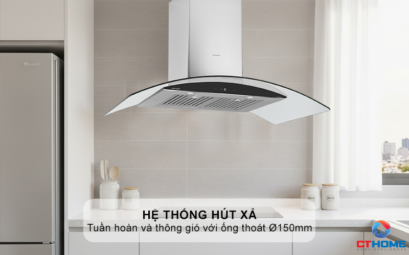 Hệ thống hút xả: Tuần hoàn và thông gió với ống thoát Ø150mm
