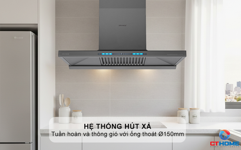 Hệ thống hút xả: Tuần hoàn và thông gió với ống thoát Ø150mm
