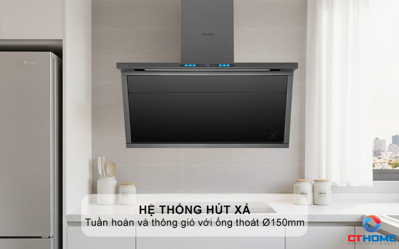 Hệ thống hút xả: Tuần hoàn và thông gió với ống thoát Ø150mm