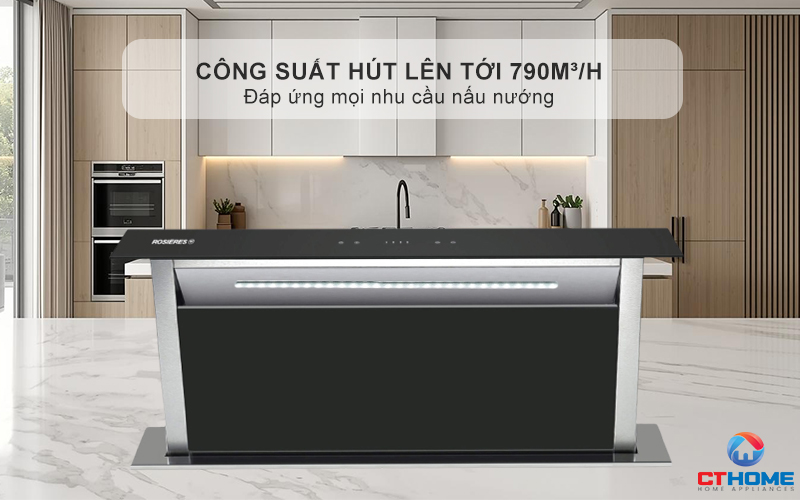 Hút mùi nhanh chóng nhờ công suất hút lên tới 790m³/h