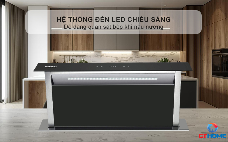 Hệ thống đèn LED chiếu sáng, dễ dàng quan sát bếp khi nấu nướng