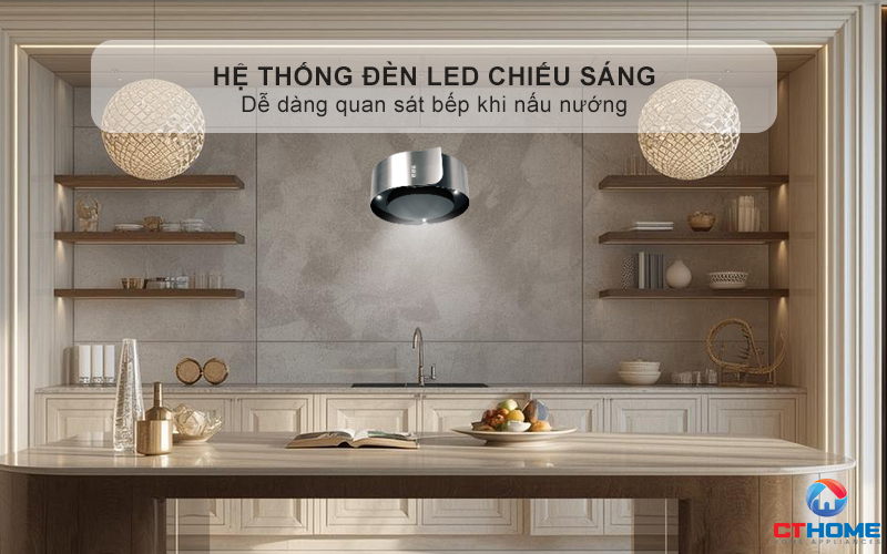Hệ thống đèn LED chiếu sáng, dễ dàng quan sát bếp khi nấu nướng