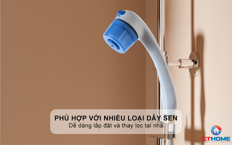 Phù hợp với nhiều loại dây sen thông dụng, dễ dàng lắp đặt và thay lọc tại nhà