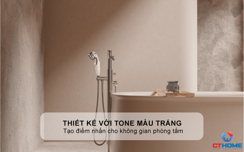 Thiết kế với tone màu trắng sang trọng, tạo điểm nhấn cho không gian phòng tắm