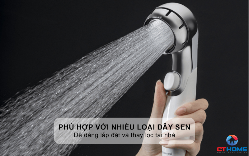 Phù hợp với nhiều loại dây sen thông dụng, dễ dàng lắp đặt và thay lọc tại nhà