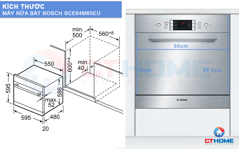 Kích thước của máy SMU68N25EU seri 6 âm tủ