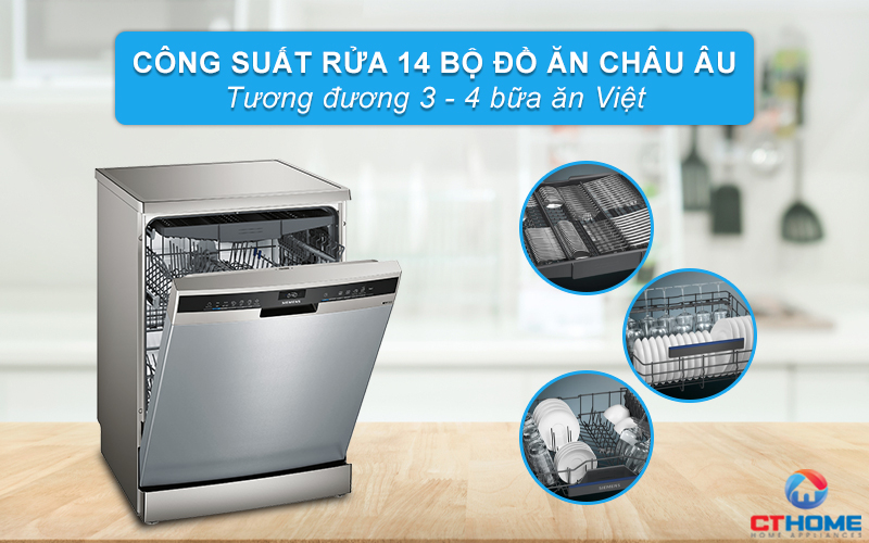 Dung tích chứa lớn, công suất rửa 14 bộ đồ ăn phục vụ gia đình 4-6 người