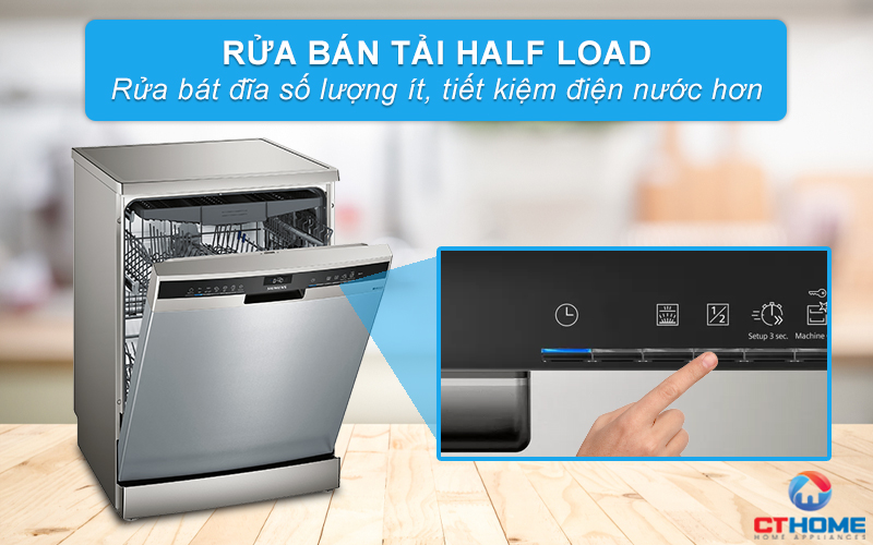 Tính năng rửa bán tải HalfLoad rửa bát đĩa với số lượng ít