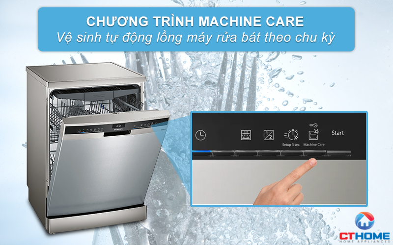 Kích hoạt chức năng Machine Care vệ sinh máy rửa bát tự động dễ dàng