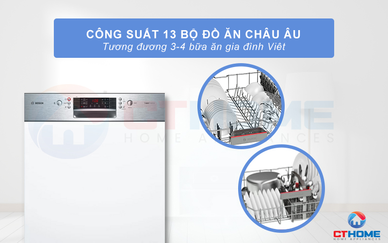 Công suất rửa tối đa của máy lên tới 13 bộ đồ ăn Châu Âu