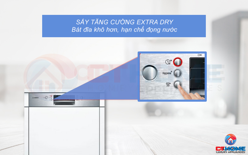 Tính năng sấy tăng cường Extra Dry trên máy rửa chén Bosch SMI46IS03E