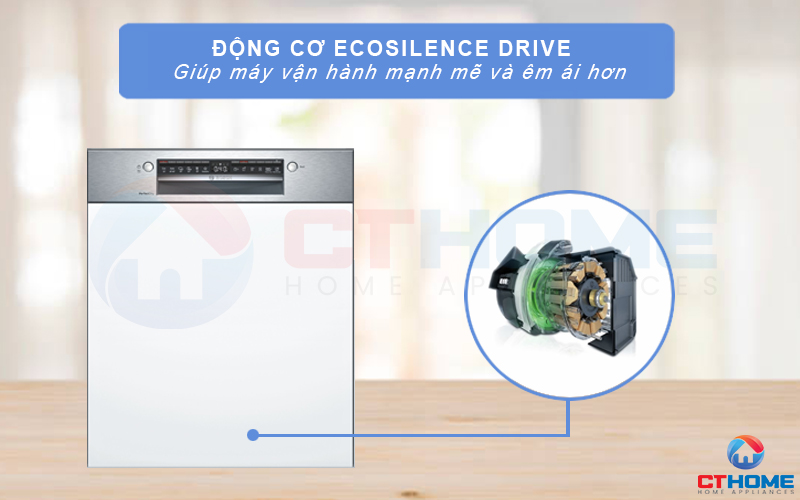 Động cơ tiên tiến EcoSilence Drive giúp máy rửa bát Bosch SMI6ZCS07E giảm tối đa độ ồn