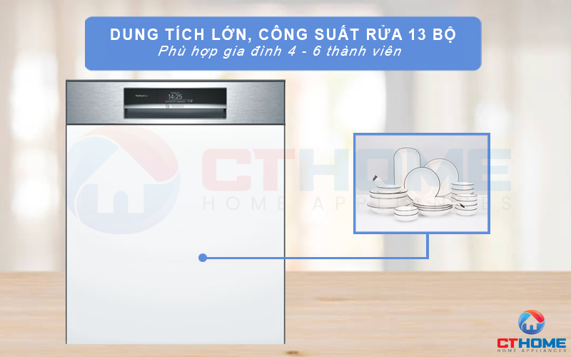 Dung tích chứa lớn với công suất rửa tối đa 13 bộ đồ ăn Châu  u