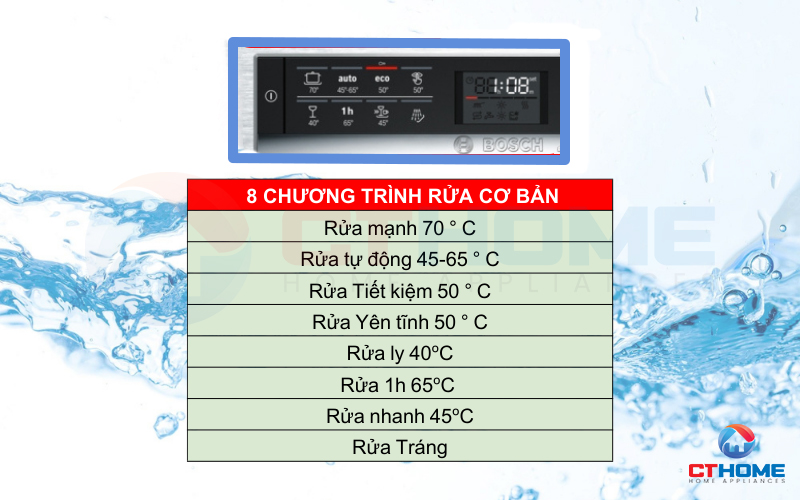 8 chương trình rửa cơ bản trên máy rửa bát Bosch SMI68MS07E serie 6