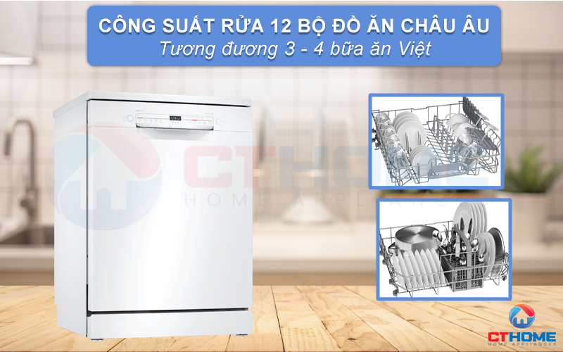 Công suất rửa của máy có thể lên đến 12 bộ đồ ăn Châu Âu