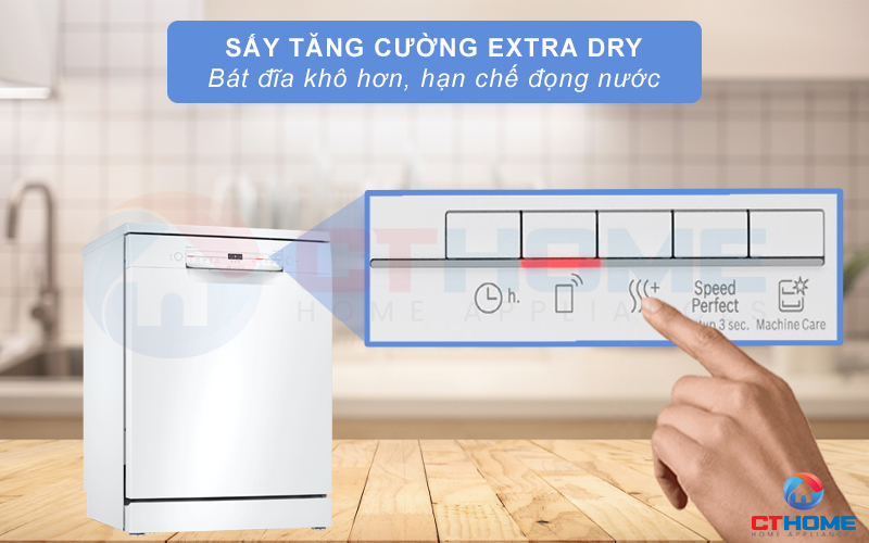 Tính năng sấy tăng cường Extra Dry bát đĩa khô hơn, hạn chế đọng nước