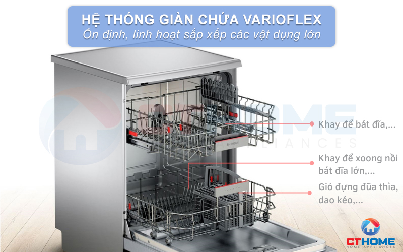 Hệ thống giỏ chứa VarioFlex giúp không gian bên trong máy trở nên rộng rãi hơn