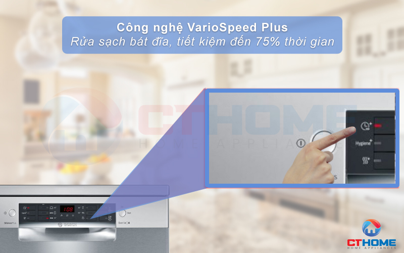 Tính năng VarioSpeed Plus giúp tiết kiệm thời gian rửa bát