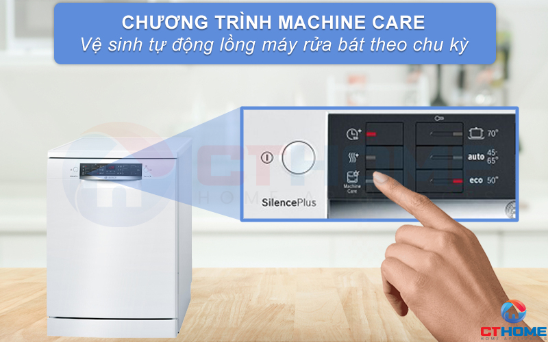 Kích hoạt Machine Care khi cần vệ sinh tự động khoang máy rửa bát