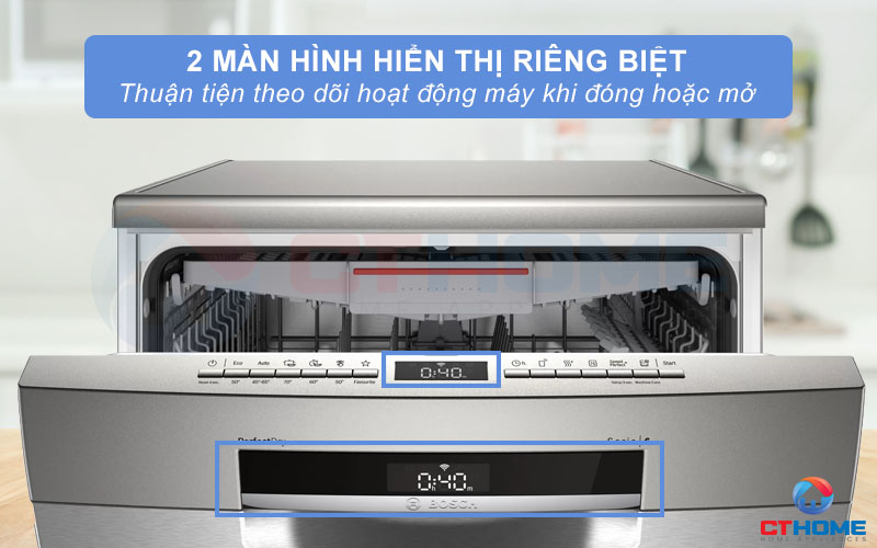 Máy rửa chén Bosch serie 6 SMS6ZCI08E sở hữu lên tới 2 màn hình hiển thị riêng biệt