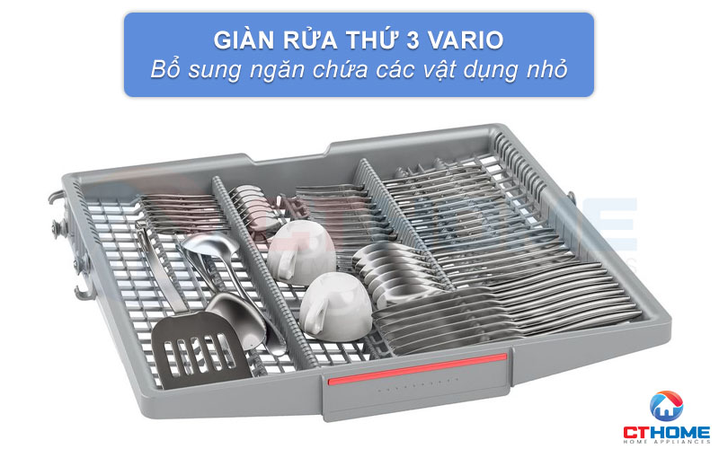 Thiết kế giàn rửa thứ 3 Vario cho phép để đựng các loại dụng cụ nhỏ