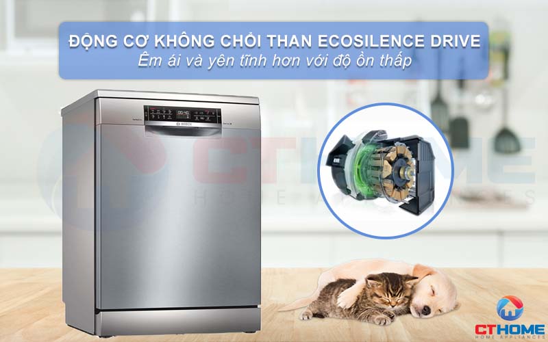 Động cơ EcoSilence Drive giúp máy rửa bát Bosch SMS6ZCI49E vận hành êm ái hơn.