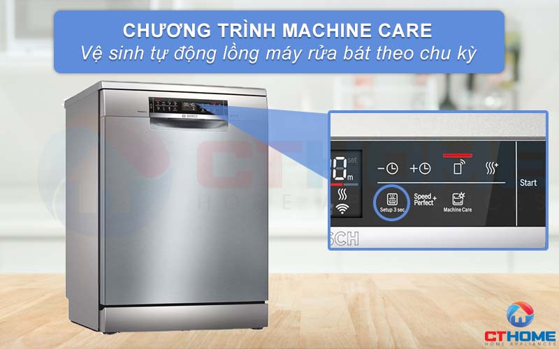 Vệ sinh máy rửa bát Bosch SMS6ZCI49E theo định kỳ bằng cách lựa chọn Machine Care.