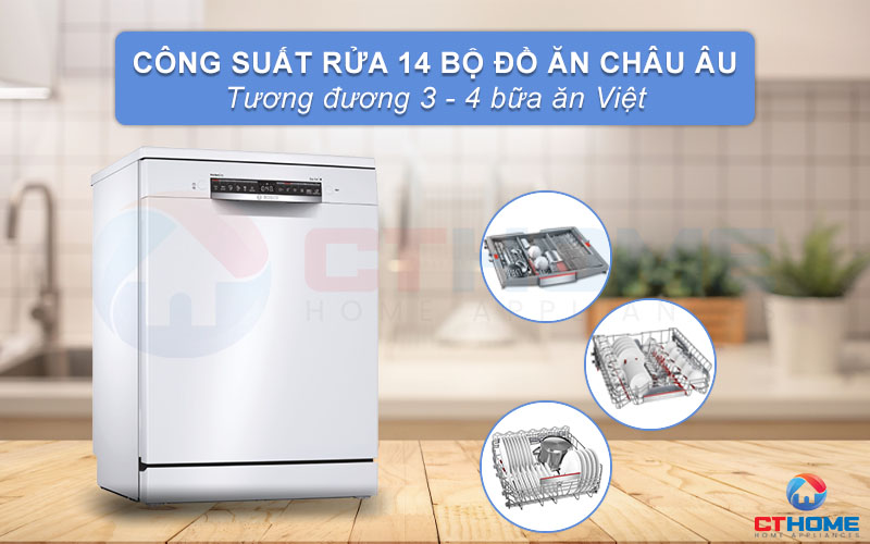 Dung tích chứa lớn, công suất rửa lên đến 14 bộ phục vụ nhu cầu gia đình 4 - 6 người