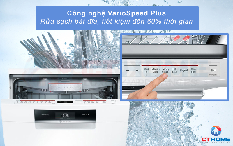 Tiết kiệm đến 60% thời gian rửa với tính năng VarioSpeed Plus.