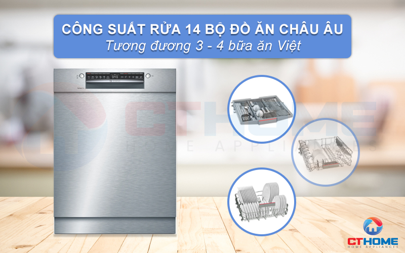 Dung tích chứa lớn, công suất rửa tối đa 14 bộ phục vụ gia đình 4 - 6 người