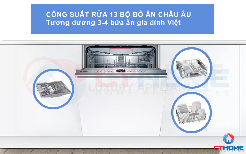 Dung tích chứa lớn, công suất rửa 13 bộ phù hợp gia đình 4-6 người