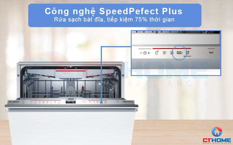 Tăng tốc rửa với SpeedPerfect Plus giúp tiết kiệm đến 75% thời gian rửa mà vẫn đem lại hiệu quả rửa sạch cao