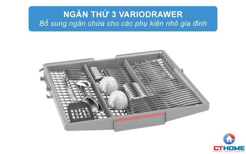 Hệ thống giàn rửa Flex Comfort linh hoạt cùng giàn rửa thứ 3 VarioDrawer cùng hệ thống nâng hạ Rackmatic