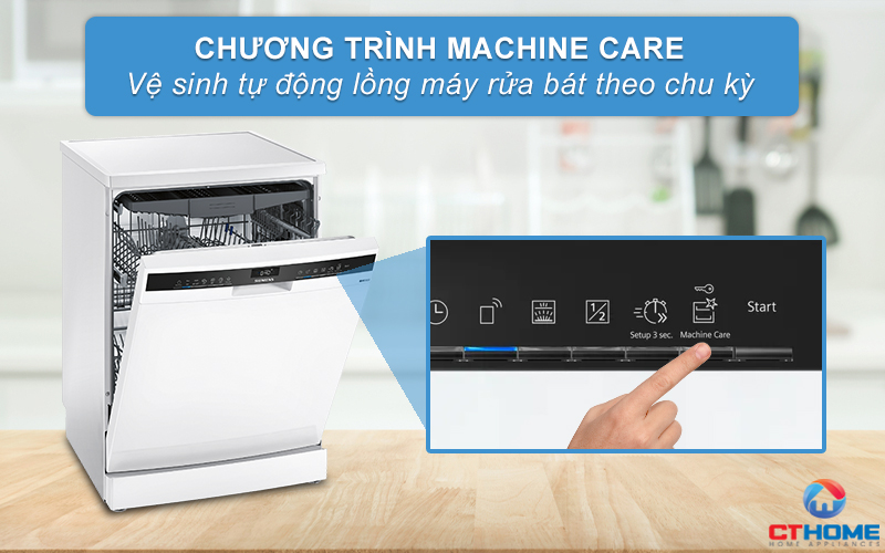 Kích hoạt chức năng Machine Care vệ sinh máy rửa bát tự động dễ dàng