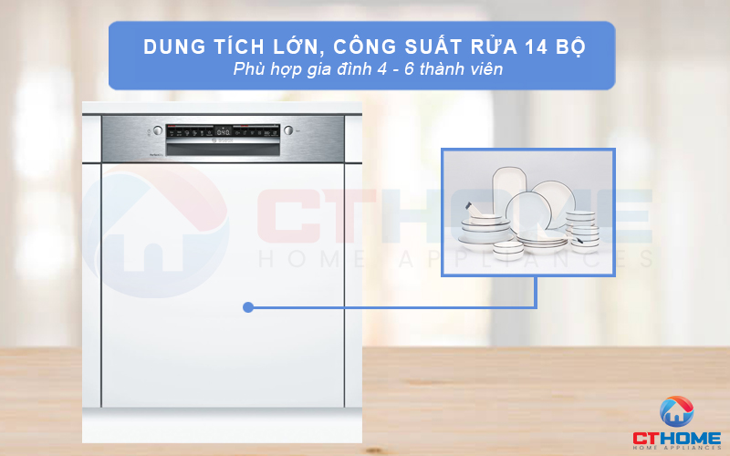 Công suất rửa tối đa của máy rửa chén Bosch có thể đạt đến 14 bộ.