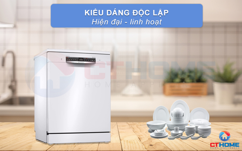 Máy rửa bát Bosch SMS4HAW48E thiết kế độc lập chắc chắn và linh hoạt, màu trắng sang trọng