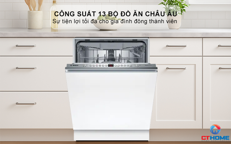 Dung tích chứa lớn, công suất rửa 13 bộ đồ ăn Châu Âu