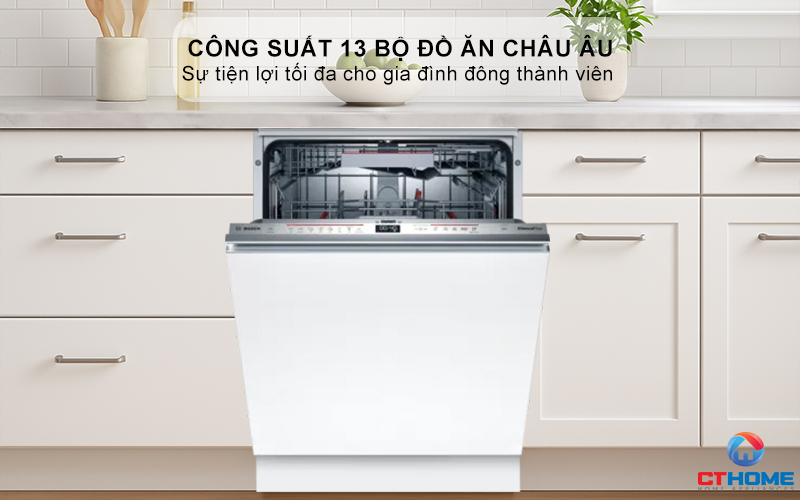 Dung tích chứa lớn, công suất rửa 13 bộ đồ ăn Châu Âu