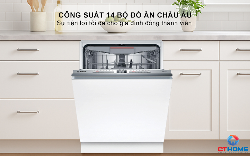 Dung tích chứa lớn, công suất rửa 14 bộ đồ ăn Châu Âu