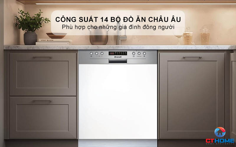 Dung tích chứa lớn, công suất rửa 14 bộ đồ ăn Châu Âu