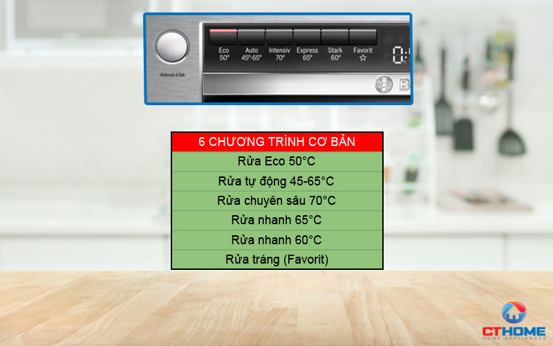 Tùy chọn đa dạng 6 chương trình rửa cơ bản 